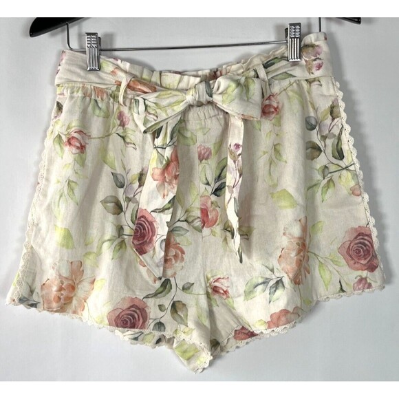 NEW Caroline Constas Linen Blend Floral Shorts Size M Cottage Feminine Toile - Picture 1 of 10